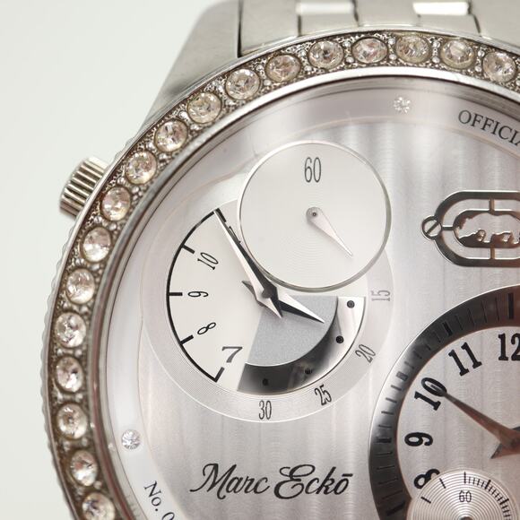 Marc Ecko Mens Dual Time Silver Tone Jumbo 50mm Watch St Steel w New Battery - Picture 6 of 15